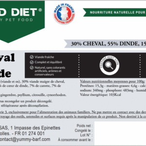 Saucisson/Boudin Wild Diet Cheval et Dinde Chien et Chat